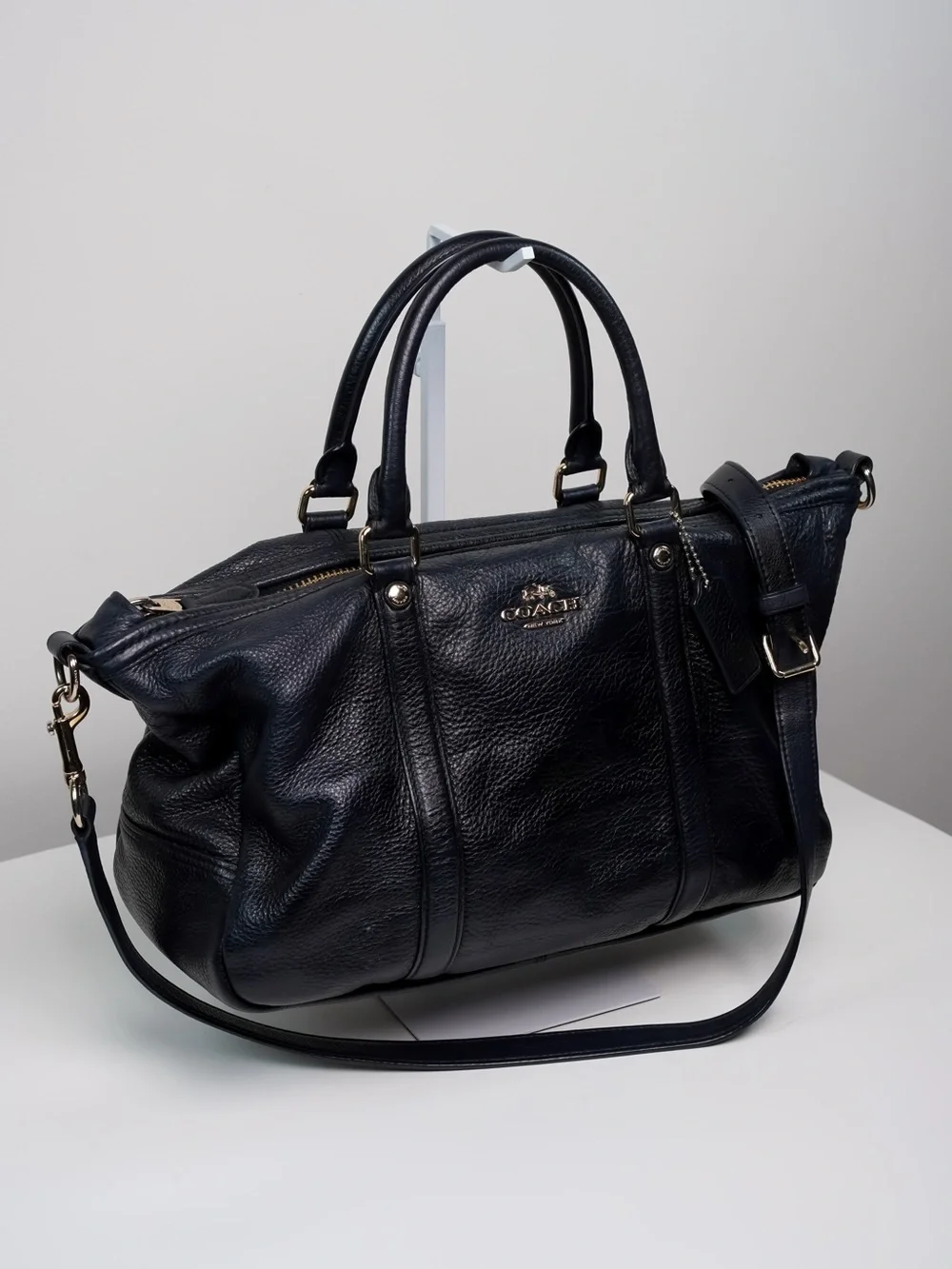 Coach Central Satchel Black Pebbled Leather Shoulder Crossbody Bag